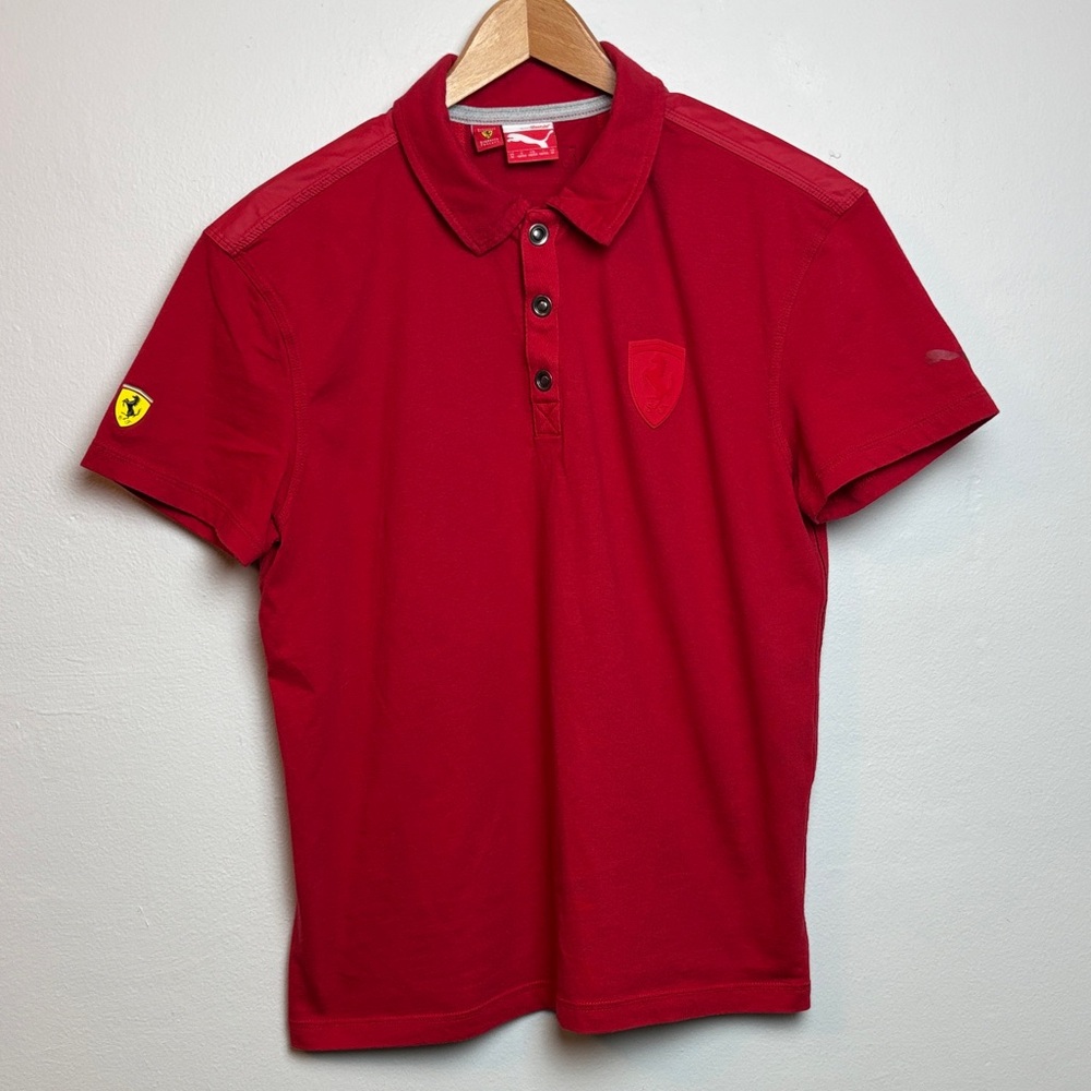 Puma Ferrari Scuderia Men's Medium Red Polo Shirt Cotton Shield Logo Racing
